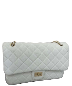 Quilted Suede Crossbody Bag 6703 WHITE
